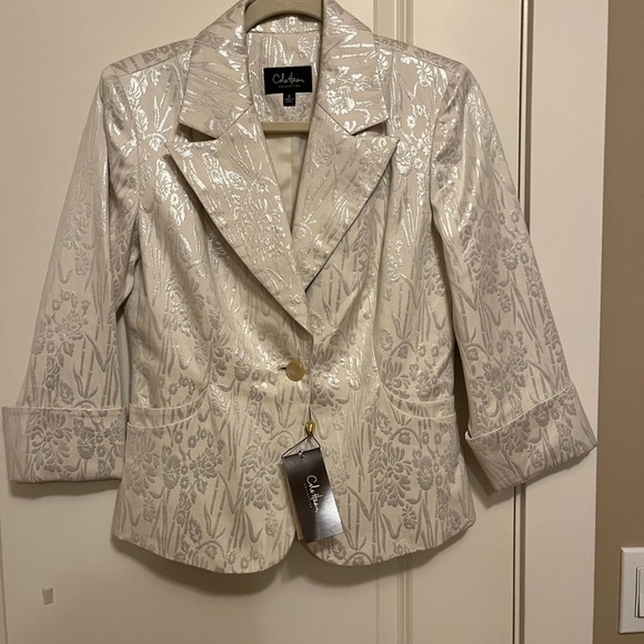 Cole Haan Collection cream and Silver floral Brocade Jacket Size 4